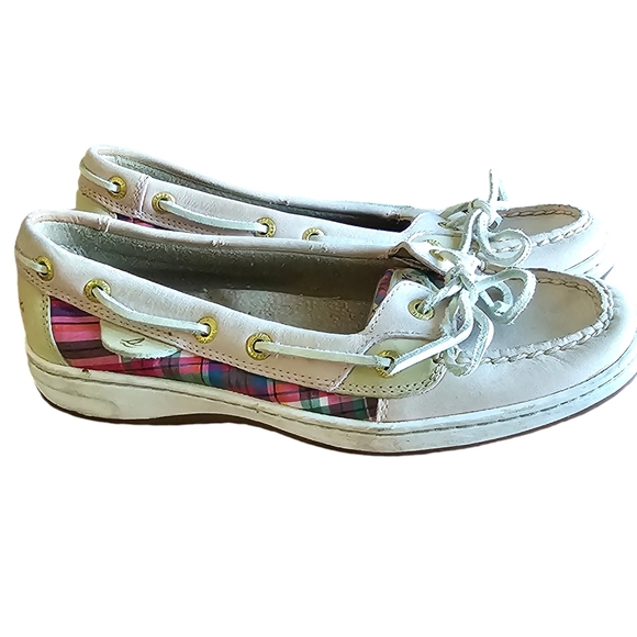 Sperry Topsiders Angelfish light Pink Leather Pink Plaid Boat Shoes - Picture 3 of 8